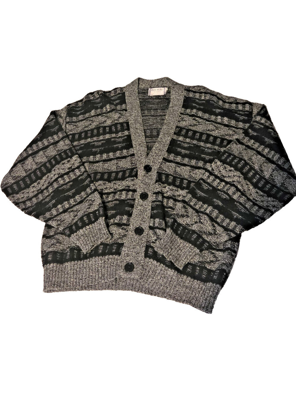 Vintage Hilton Cardigan Sweater Mens L Made USA 100% Acrylic Grandpa 90s Knit